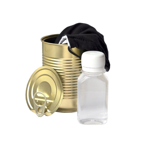Комплект СИЗ #2 (маска серая, антисептик, перчатки белые), упаковано в жестяную банку (белый)