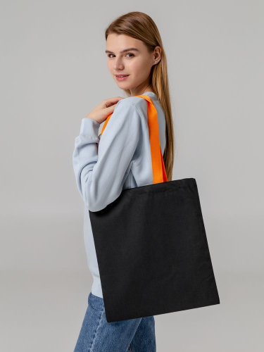 Холщовая сумка BrighTone, черная с оранжевыми ручками