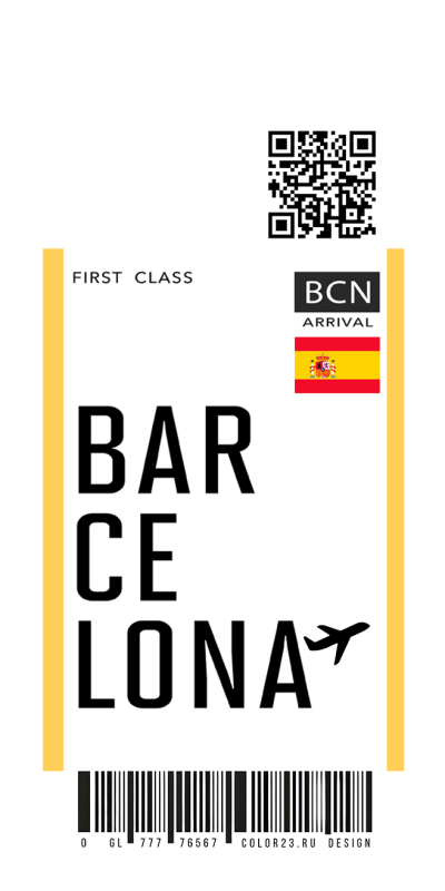Чехол iphone билет первый класс, посадочный талон в Барселону.psd