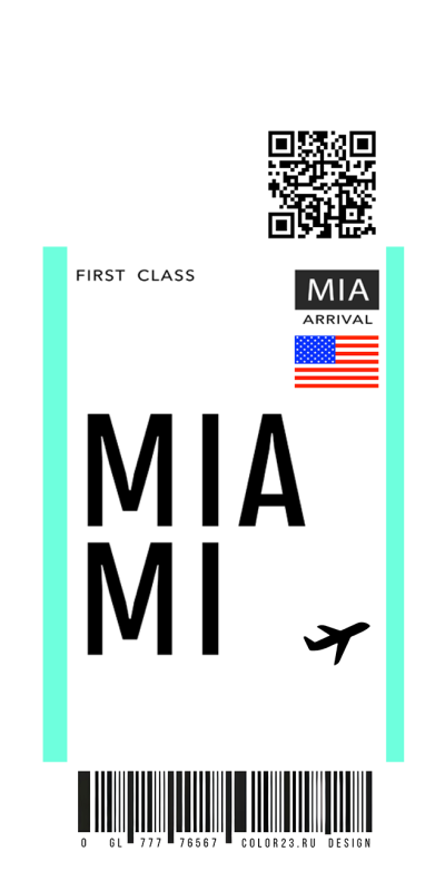 Чехол iphone билет первый класс, посадочный талон в Майами.psd