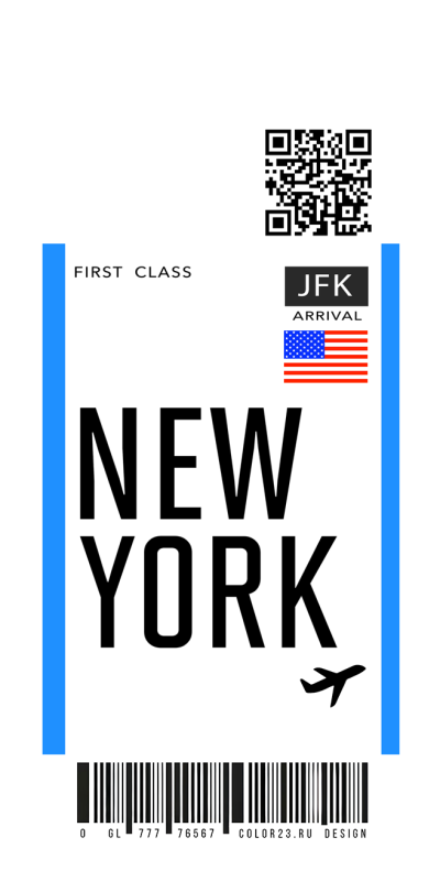 Чехол iphone билет первый класс, посадочный талон в Нью-Йорк.psd