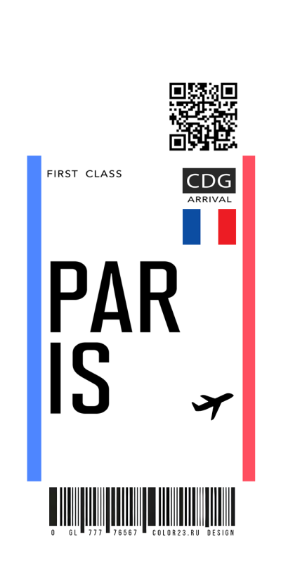Чехол iphone билет первый класс, посадочный талон в Париж.psd