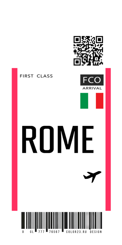 Чехол iphone билет первый класс, посадочный талон в Рим.psd